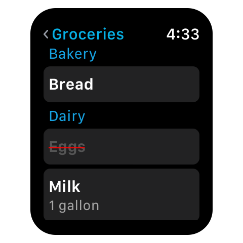 AnyList for Apple Watch - List screen